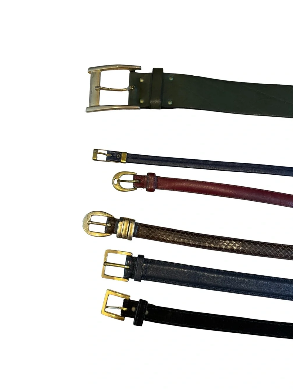 6pc Vintage Leather Belt Lot | Suede, Snakeskin Style, 80s 90s | Size Small